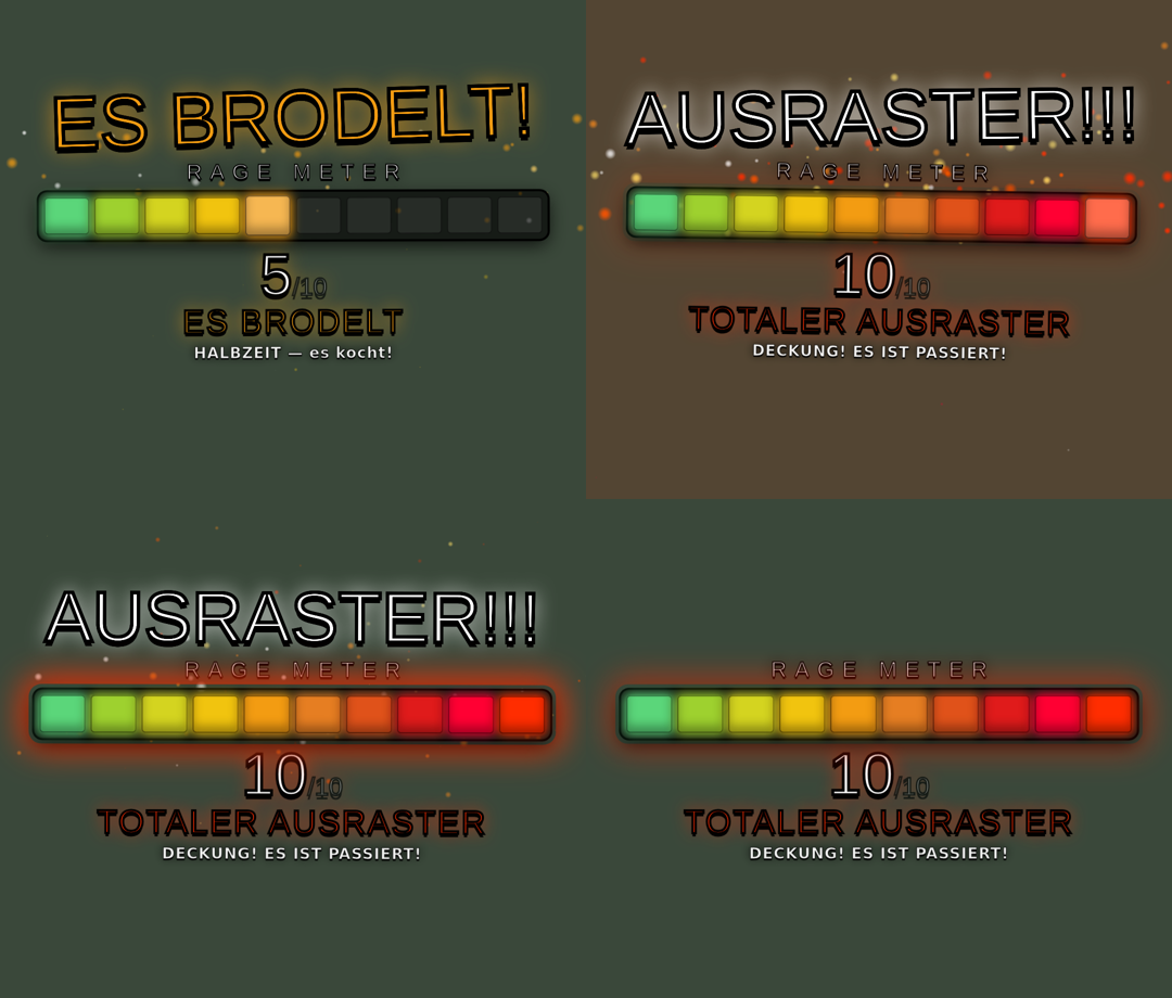 Das Rage-Meter-Overlay für den Stream in seinen Stufen